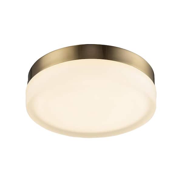 Kira Home Fulton 9 in. Cool Brass Modern Flush Mount with Frosted Shade