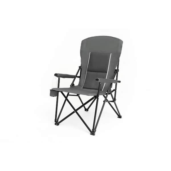 High Back Heavy Duty Steel Lawn Chair Support 250LBS, Portable Collapsible Chair with Cup Holder-Gray