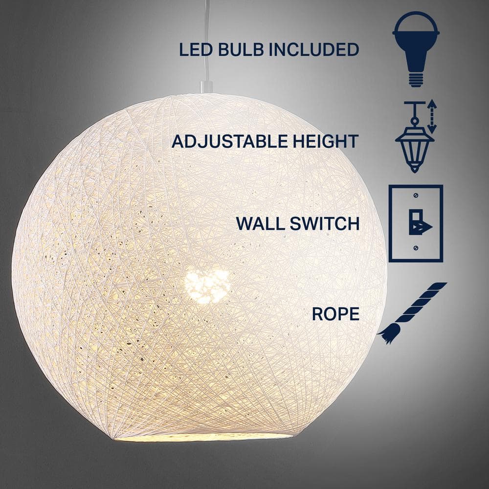 Lacey 19.5" White Bohemian Globe LED Pendant Light