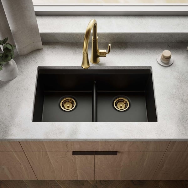 Lassen 33 in. Drop-in Double Bowl Granite Composite Kitchen Sink in Matte Black