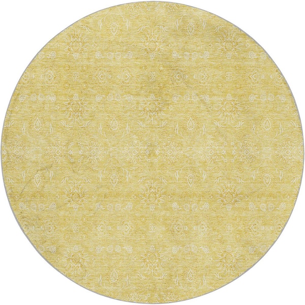 Dream Shag Premium Machine Washable Abstract ADS703 Honey 8 ft. x 8 ft. Round Rug