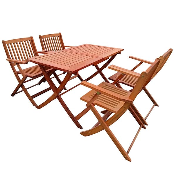 Unbranded Modern Teak 5-Piece Wood Outdoor Dining Set