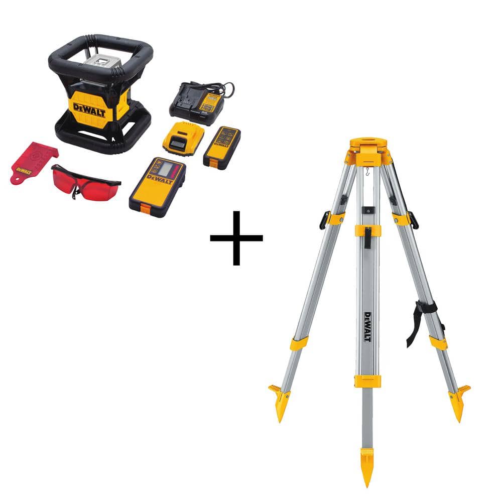 DEWALT 20V MAX Lithium-Ion 200 ft. Red Self Leveling Rotary Laser Level Kit and Construction Tripod -  DW079LRCS