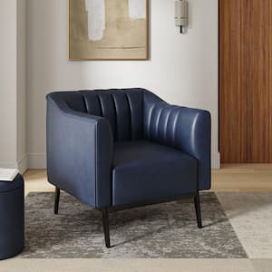 Curtis Navy Industrial Leather 30 in. Wide Chair with Channel Tufting and Metal Leg