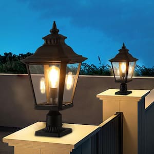 21in. 1-Light Vintage Black Metal-Clear Glass Hardwired Outdoor Post Light w/ Metal Hardware, No Bulb (2 Pack)