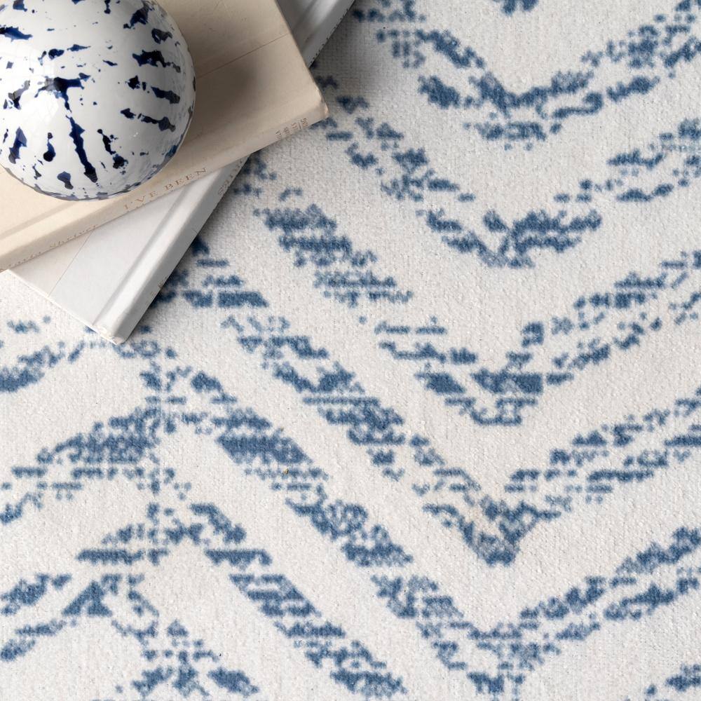 Rosanne Blue Geometric Washable Runner Rug with Non-Slip Backing