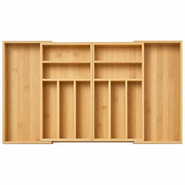 13-Slot Magnetic Silverware Organizer, 21 to 37.4 in. Expandable Flatware and Cutlery Holder, Utensil Tray, Natural