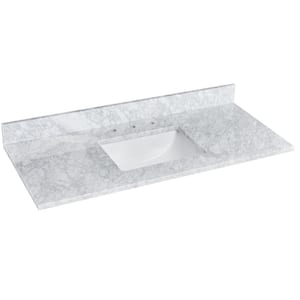 48 in. W x 22 in. D Carrara Marble White Rectangular Single Sink Bath Vanity Top in Carrara White Backsplash Included