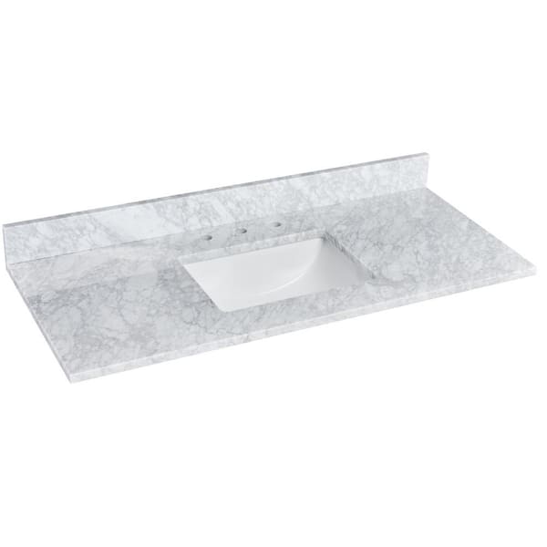 YASINU 48 in. W x 22 in. D Carrara Marble White Rectangular Single Sink ...