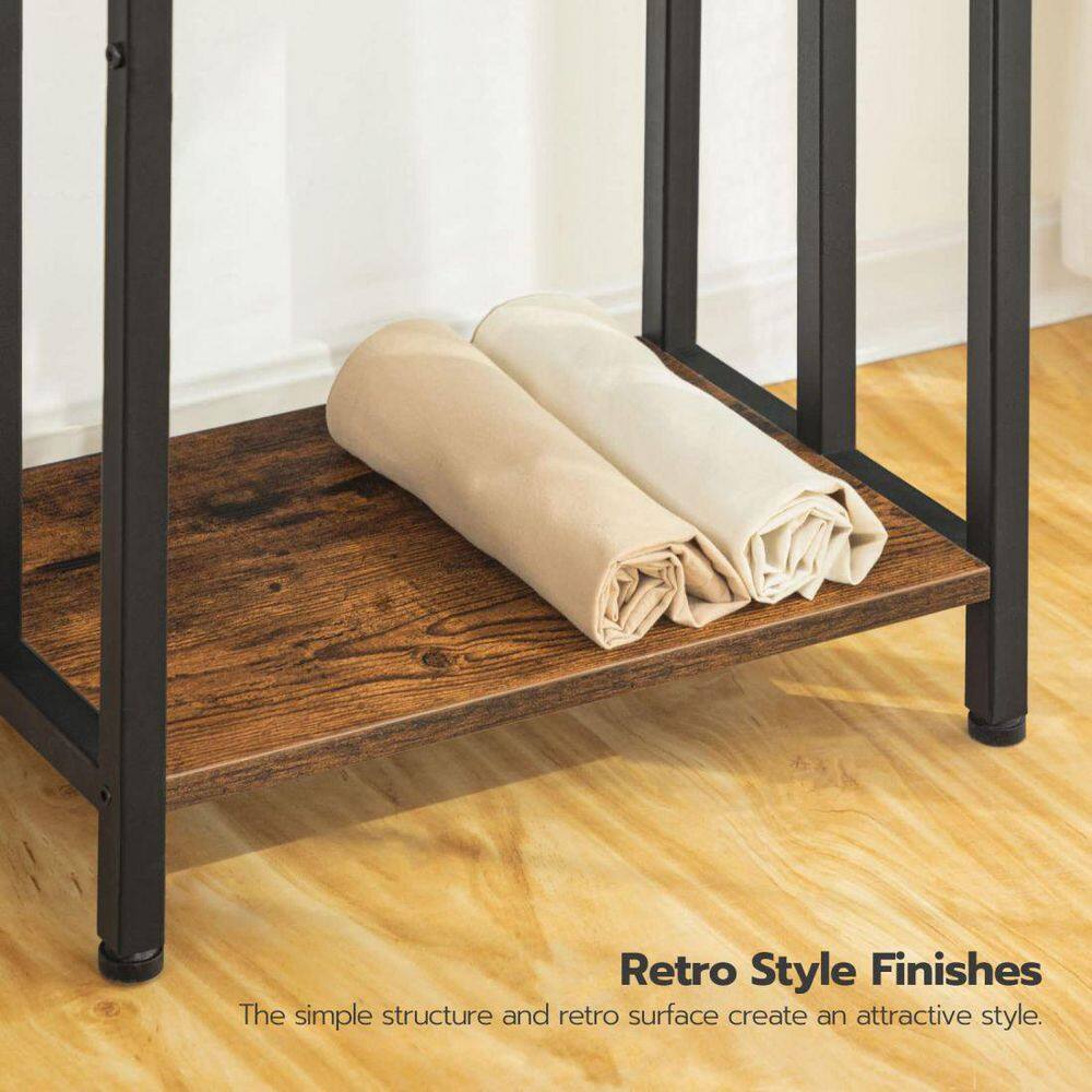 Matte Black Metal Freestanding Triple Towel Rack with Wooden Shelf