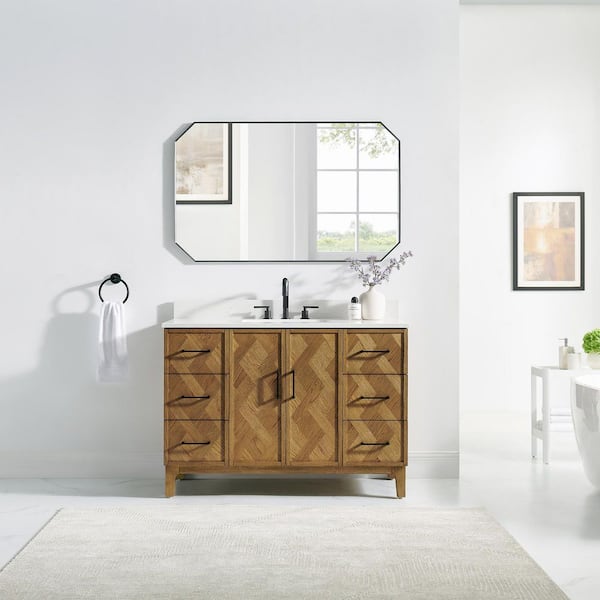 Clara 48 in. Single Freestanding Weathered Brown Bath Vanity with Calacatta Truffle White Quartz Top Assembled