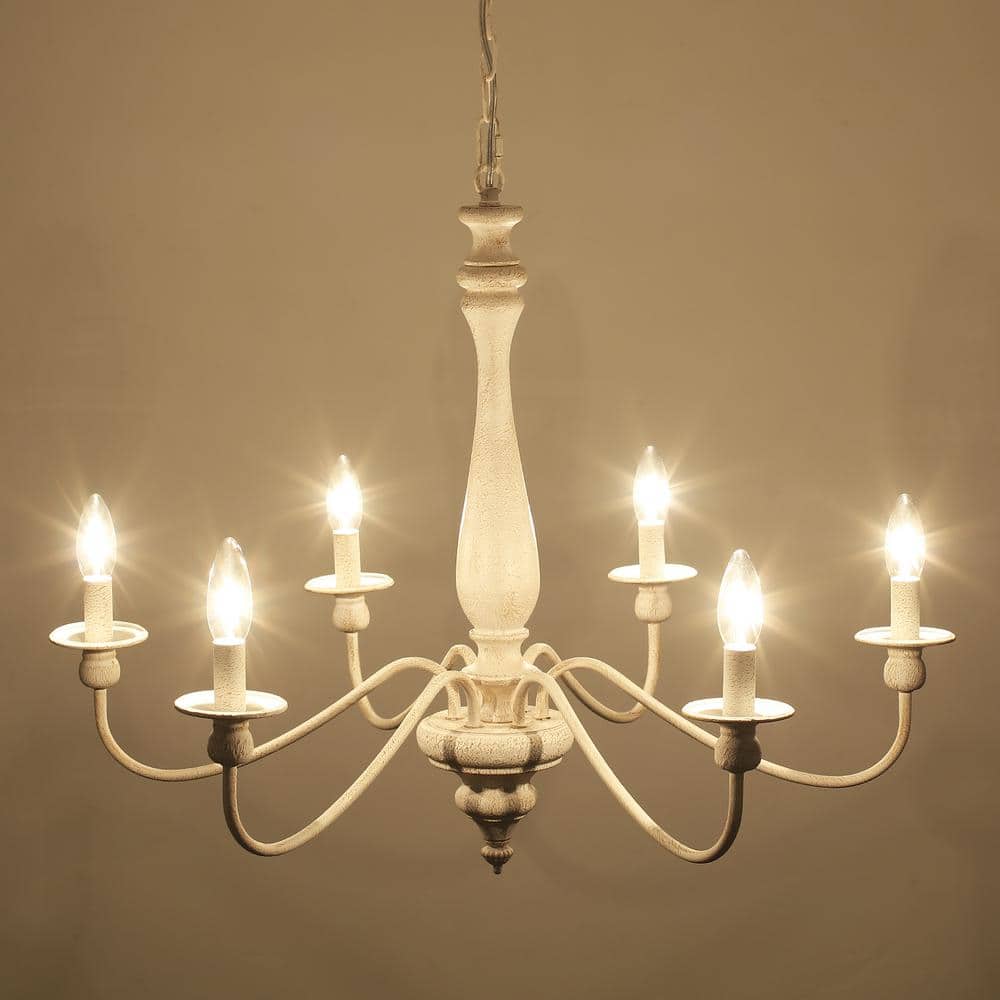 Antique White 6-Light Metal Candle Chandelier