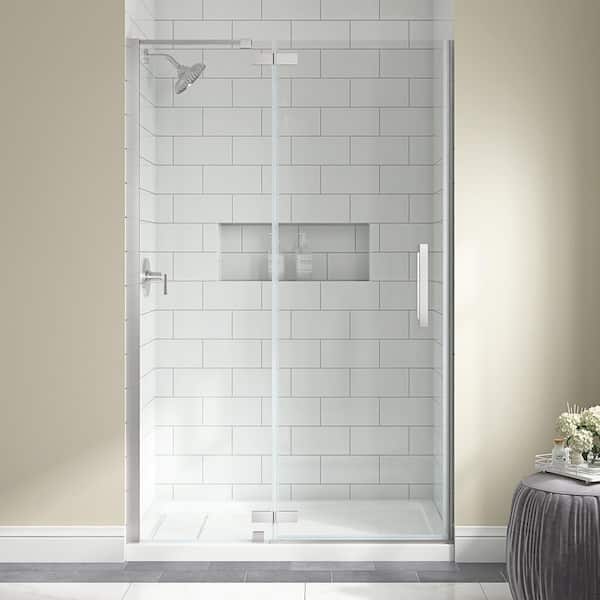 Home Decorators Collection Delaney 48 in. W x 74.02 in. H Pivot Frameless Shower Door in Brushed Nickel Finish with Clear Glass