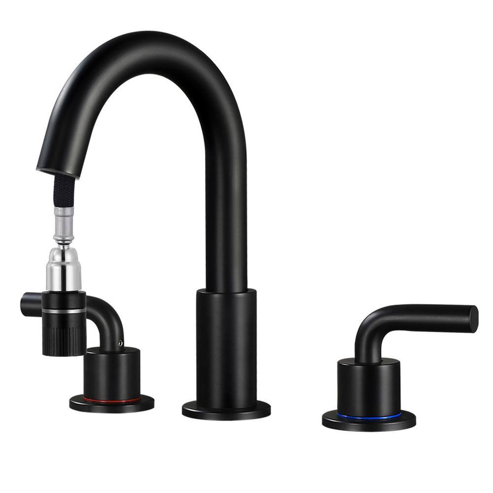 8 in. Widespread Double Handle Bathroom Faucet with Pull Out Sprayer, Bathr