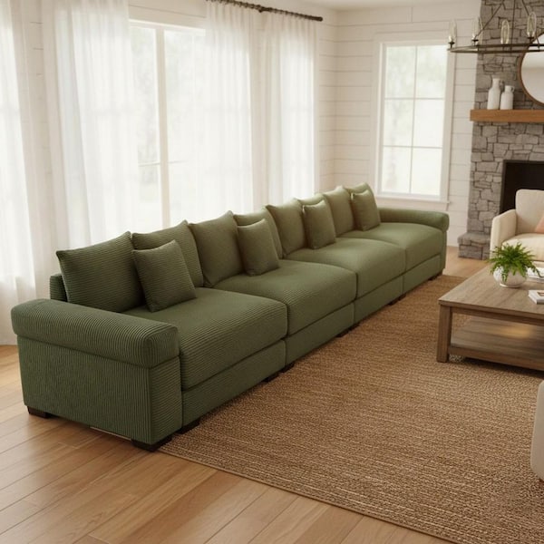 GBBLDC 167.6 in. Straight Arm 4-Piece Corduroy Modular Sectional Sofa and Ergonomic Design in Olive Green