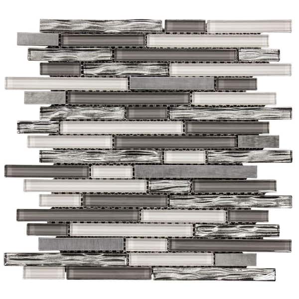 Jeffrey Court Waves of Grey/Silver 11.875 in. x 11.375 in. Interlocking Glossy Glass/Metal Mosaic Tile (0.938 sq. ft./Each)