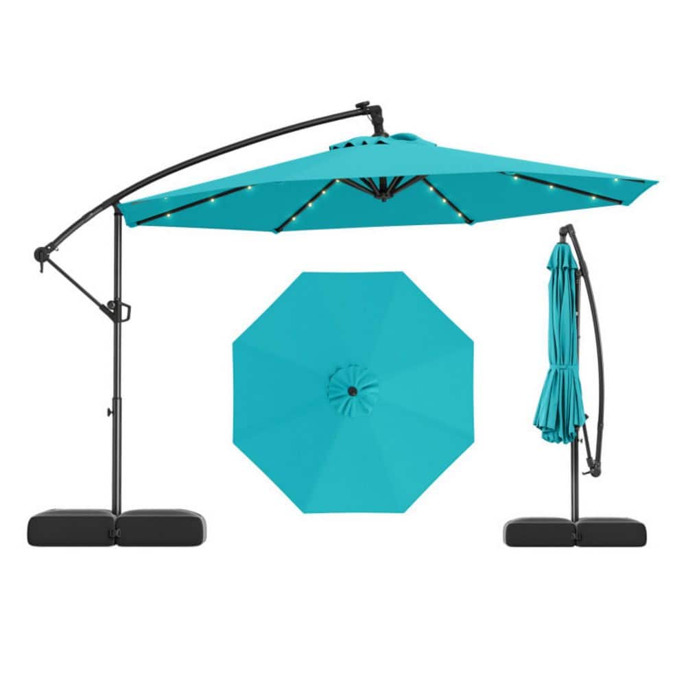 10 ft. Solar Offset Patio Umbrella in Turquoise Outdoor Small Cantilever Umbrella with LED Lights price history on PriceWatchPro