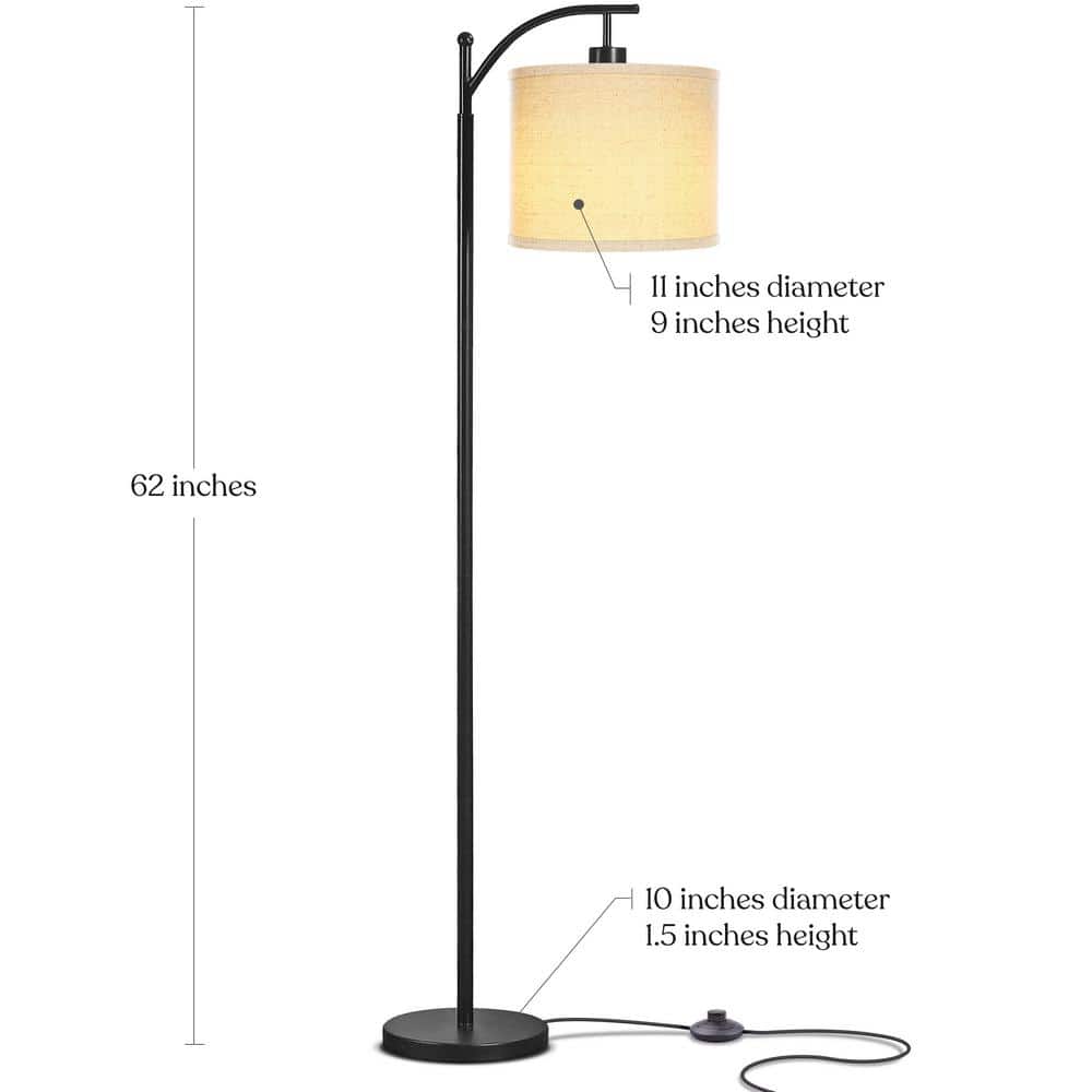 Classic Black Arc LED Floor Lamp with Tan Drum Shade