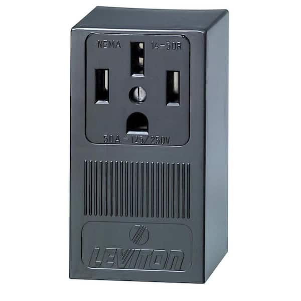 50 Amp Single Surface Mounted Single Outlet, Black