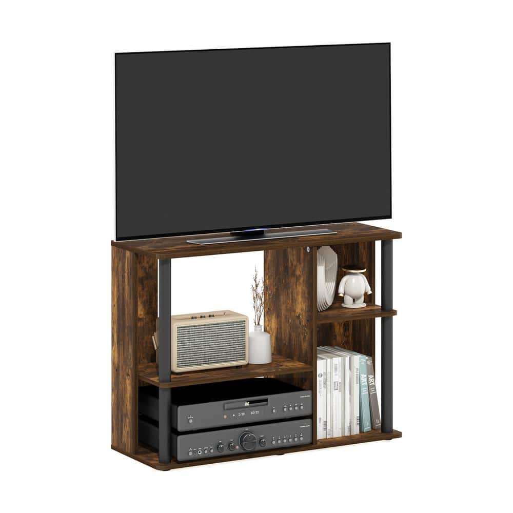 Amber Pine and Black TV Stand with Storage Cabinet