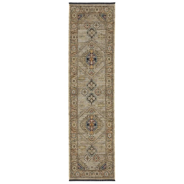 Leo 2 ft. x 10 ft. Beige/Brown Oriental Area Rug