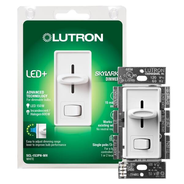 Lutron Skylark LED+ Dimmer Switch for Dimmable LED, Halogen and Incandescent Bulbs, Single-Pole or 3-Way, White