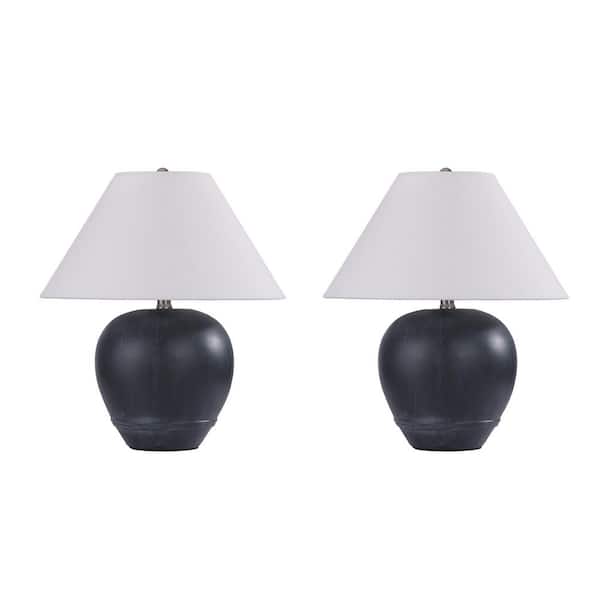 18 in. Black Beside Table Lamp Set and with Empire Shade (Set of 2)