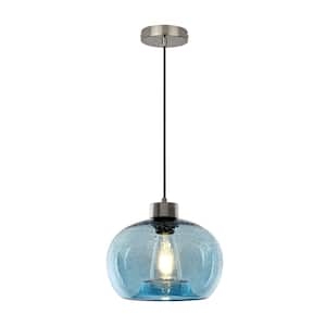 Jasslynn 60 Watt 1 Light Pendant Light with Blue Bubble Glass Shade for Kitchen Dinning Room Foyer Living Room