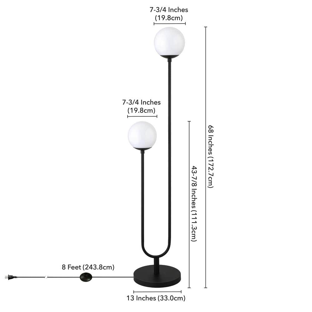 Art Deco-Inspired Blackened Bronze Floor Lamp with White Milk Glass