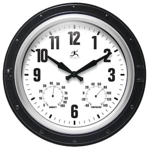 Forecaster Black Wall Clock with Built-In Thermometer and Hygrometer, 16 in. Diameter