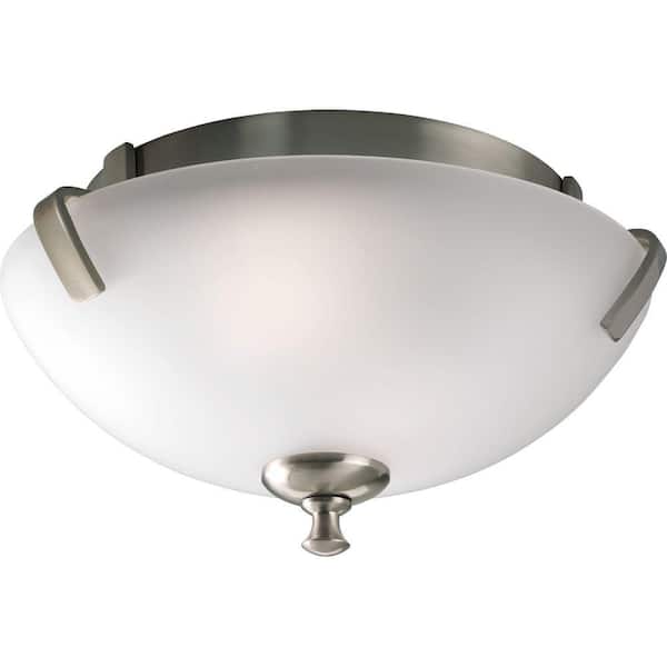 Progress Lighting Wisten 14 in. 2-Light Brushed Nickel Flush Mount with Etched Glass