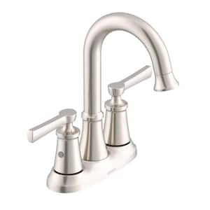 Northerly 4 in. Centerset Double Handle Bathroom Faucet with 50/50 Touch Down Drain in Brushed Nickel