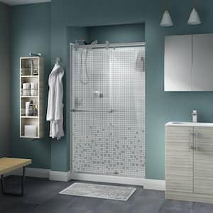 Contemporary 48 in. x 71 in. Frameless Sliding Shower Door in Nickel with 1/4 in. (6mm) Mozaic Glass