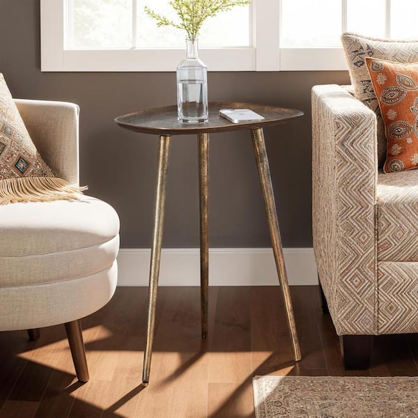 Convenience Concepts Bali 16 in. W Antique Brass Triangular Metal Tall End Table