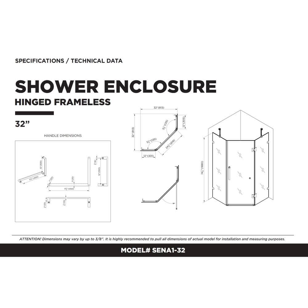 32" Polished Chrome Frameless Tempered Glass Neo Angle Shower Enclosure