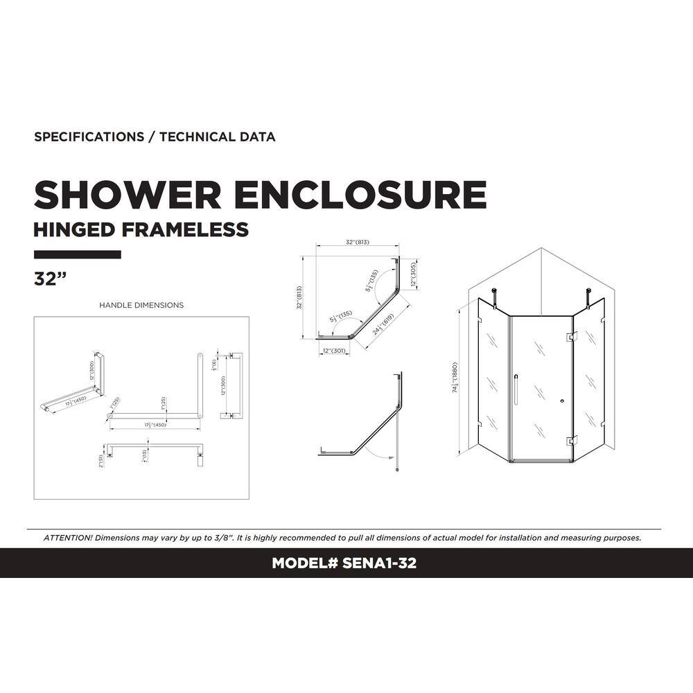 32" Polished Chrome Frameless Tempered Glass Neo Angle Shower Enclosure