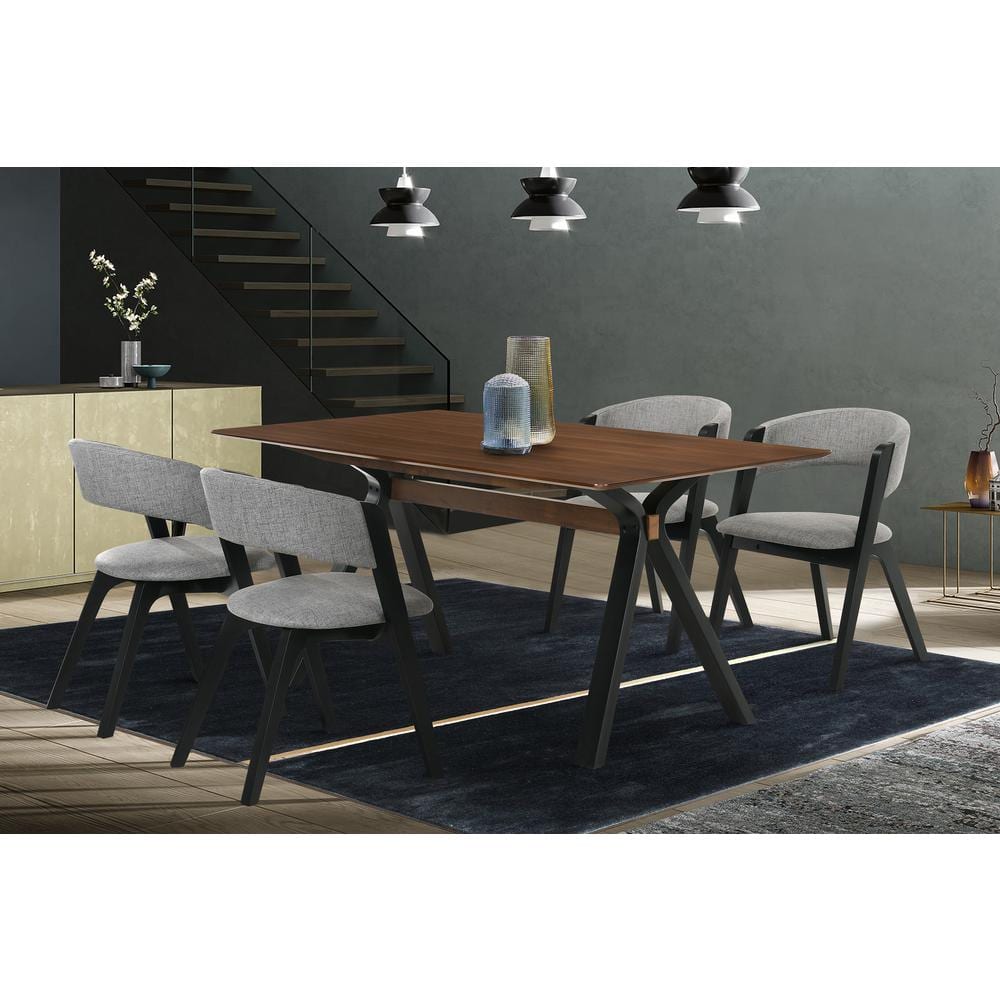 Laredo Walnut Veneer Dining Table with 4 Gray Fabric Chairs