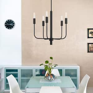 5-Light Modern Matte Black Chandelier For Dining Rooms