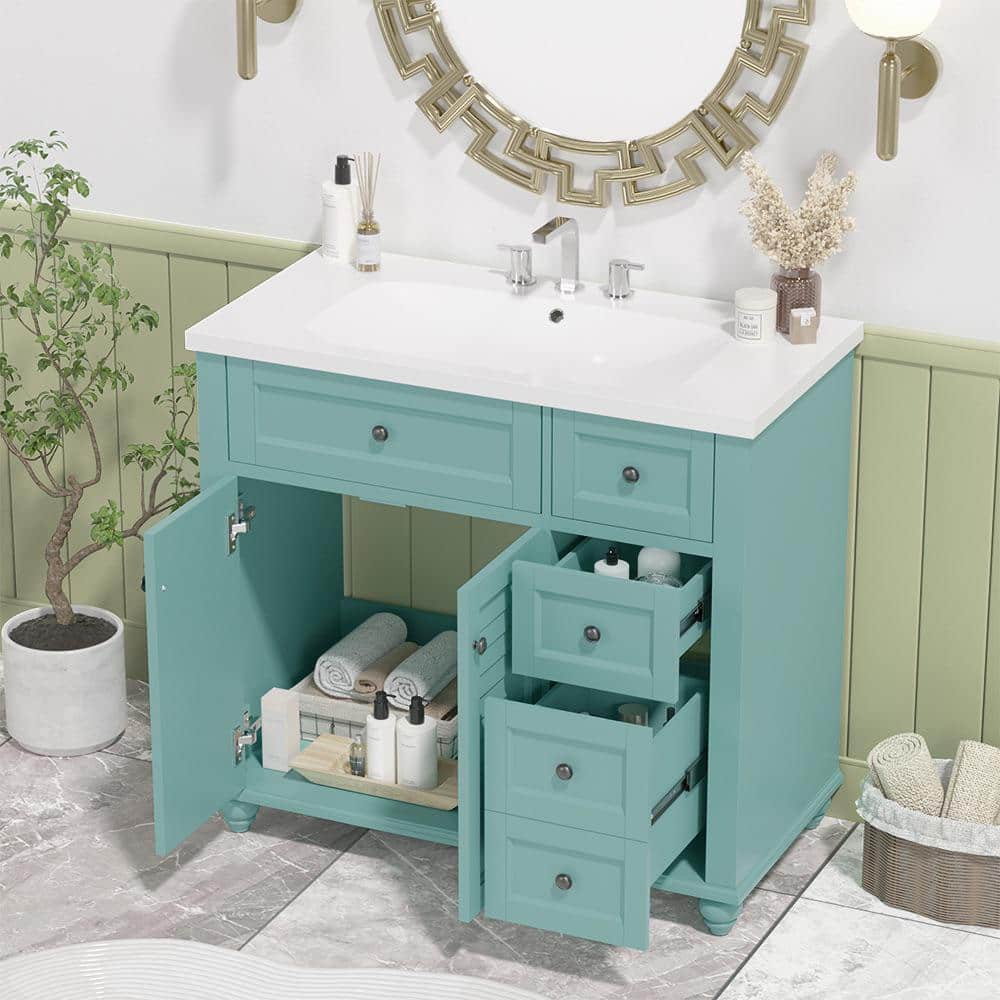36 in. W x 18 in. D x 33 in. H Freestanding Bath Vanity in Blue Green with 