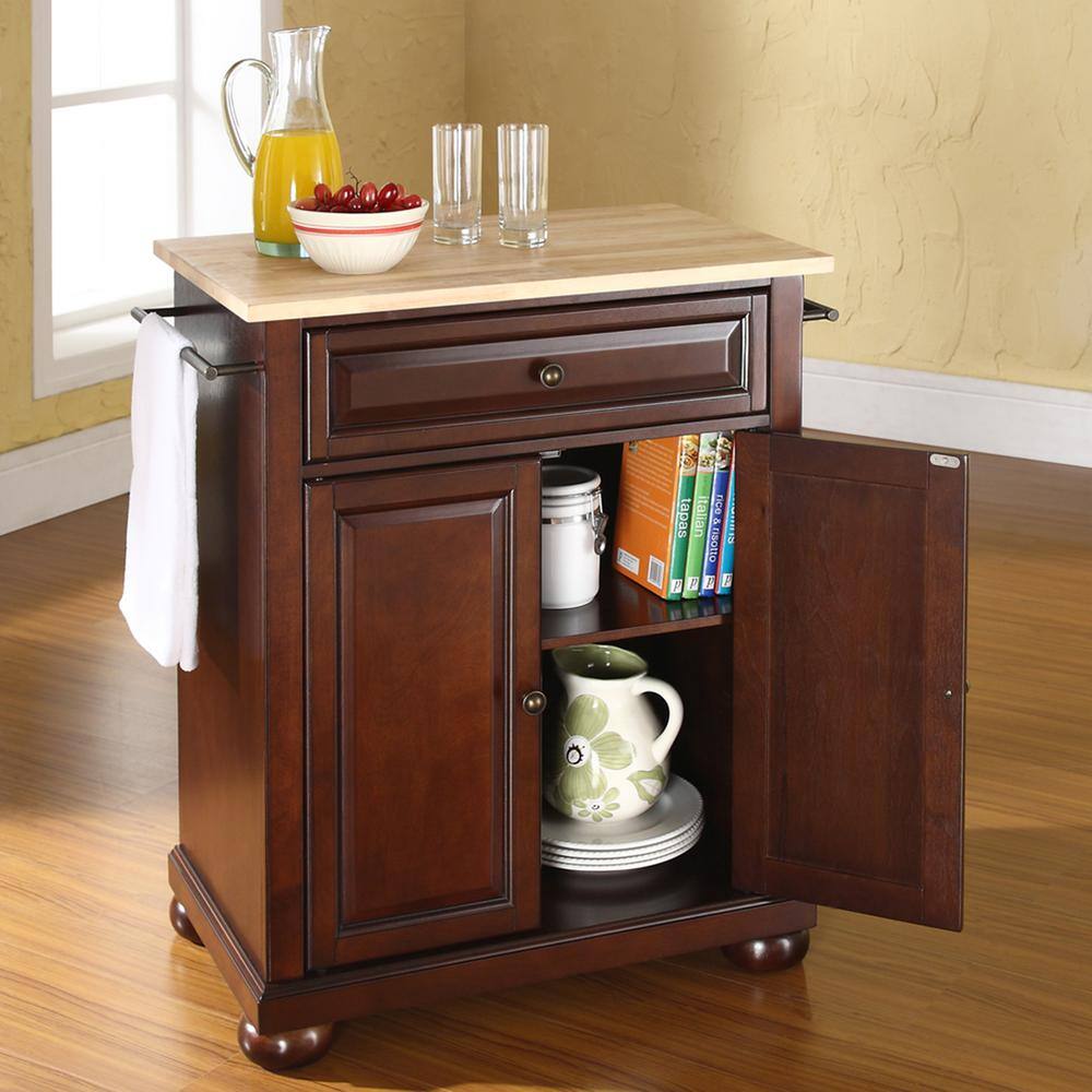 Alexandria Dark Brown Wood Top Portable Kitchen Island