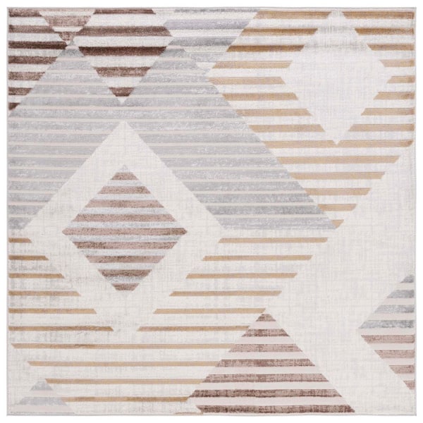 SAFAVIEH Palma 5 ft. x 5 ft. Beige/Light Gray Abstract Geometric Square Area Rug