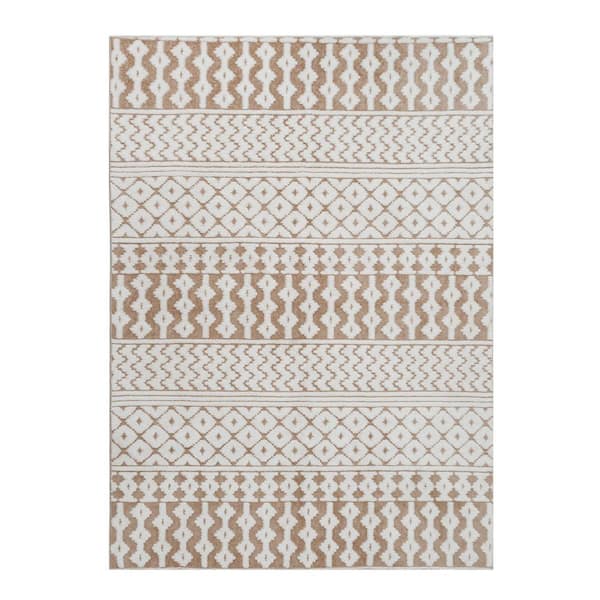 Wave 6 ft. x 9 ft. Brown Striped Washable Microfleece Area Rug