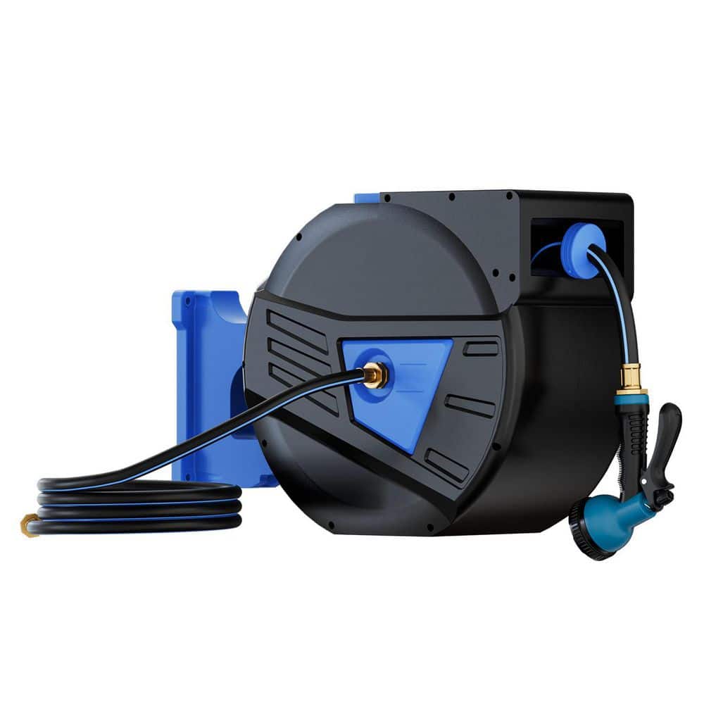 Retractable Hose Reel 1/2 in.-130 ft. Garden Water Hose Reel Wall Mounted Hose Storage 180° Swivel Bracket Blue price history on PriceWatchPro