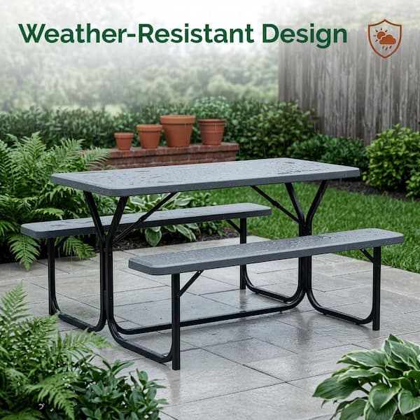 Gardenised Woodgrain Plastic and Metal Frame Steel Gray Outdoor