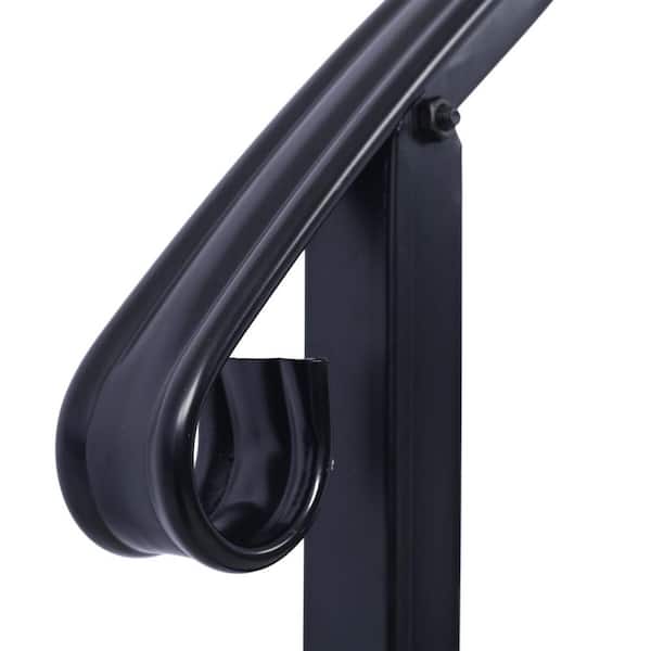 Angel Sar 55 in. H x 37 in. W Black Wrought Iron Handrails, Outdoor Stair Railing Kit for 1 Steps or 3 Steps