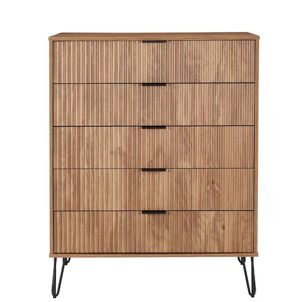 DUMBO Golden Brown Modern 5-Drawer 35.19 in. W Dresser