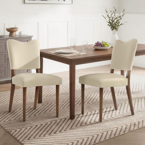 Penelope Linen Velvet Upholstered Curved Back Dining Chair with Solid Rubber Wood Legs, Set of 2