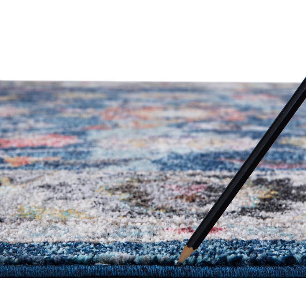Vintage Navy Blue Polypropylene Border Runner Rug, 2' x 7'