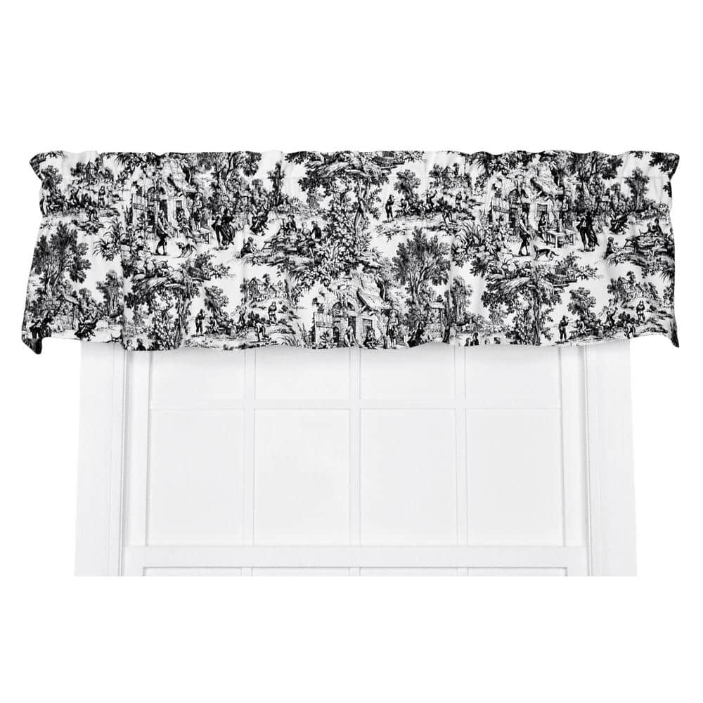 Black and White Cotton Toile Rod Pocket Valance