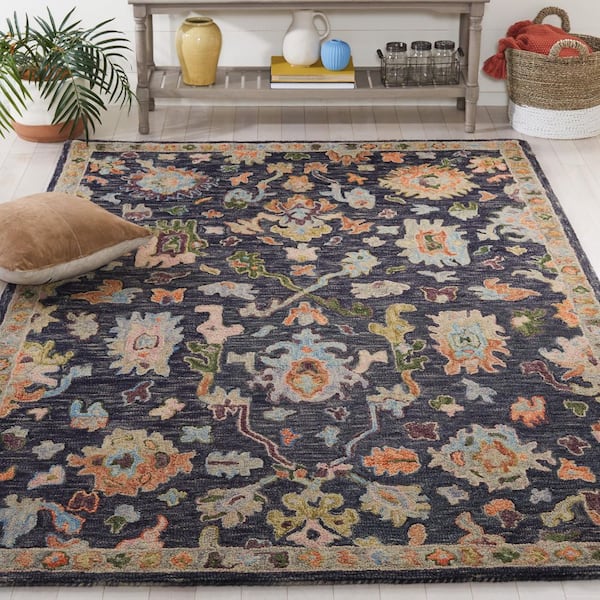 Blossom 3 ft. x 5 ft. Dark Gray/Sage Border Floral Oriental Area Rug